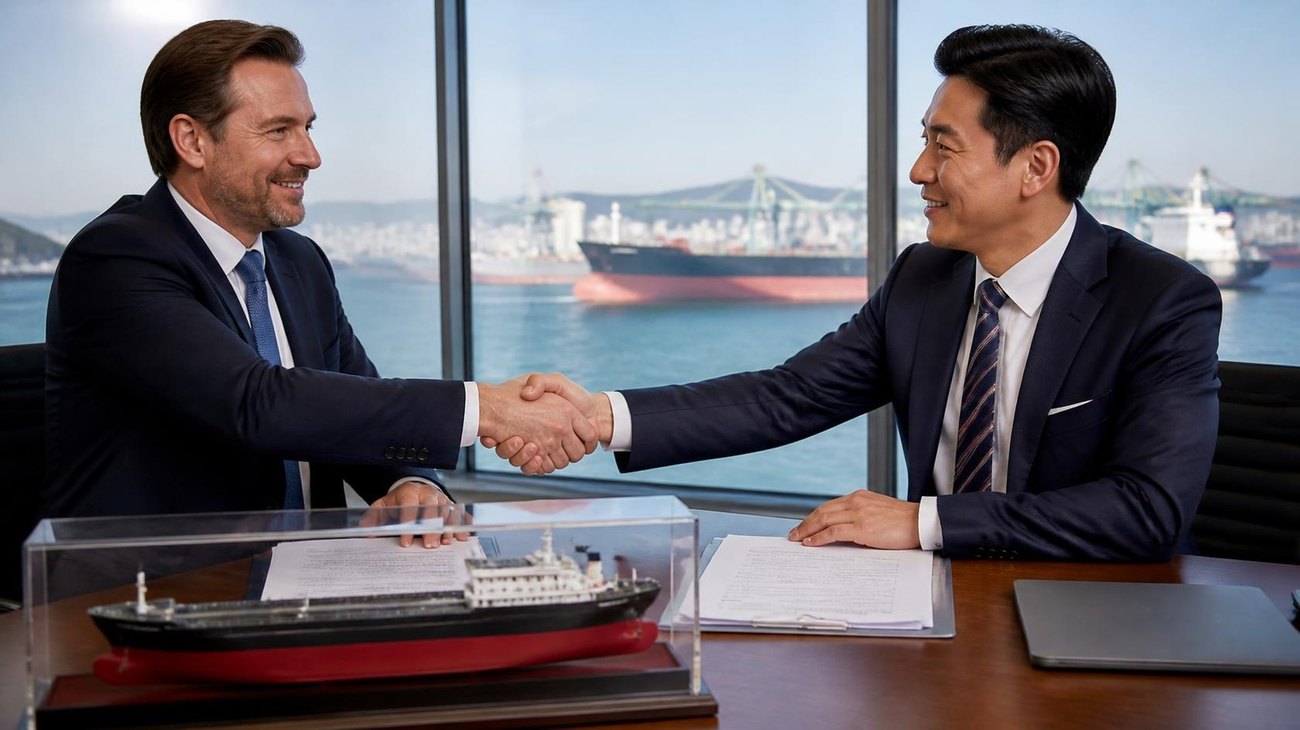 Ship sale and purchase agreement handshake