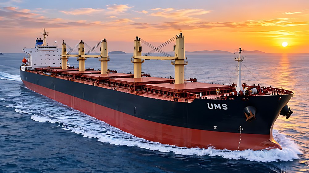 Bulk carrier under way at sea
