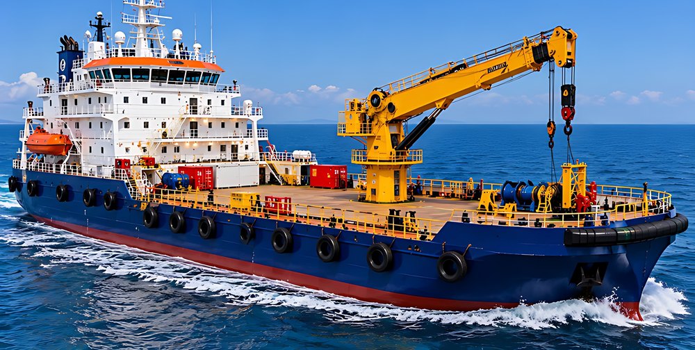Offshore workboat with deck crane